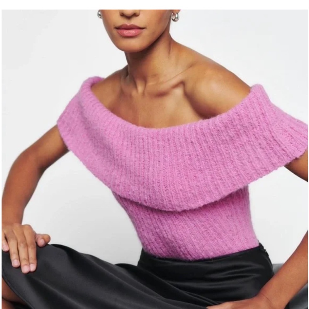 Reformation Satine Sleeveless Foldover Pink Sweater